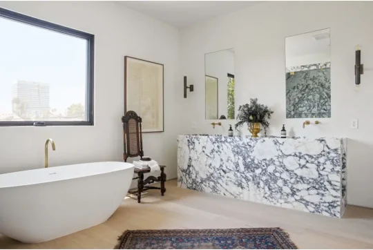 Modern vanity and shower installation in Irvine, CA